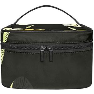 Tropische zwarte bloemen bloem make-up organizer tas, reizen make-up tas organizer case draagbare cosmetische tas voor vrouwen en meisjes toiletartikelen, Meerkleurig, 22.5x15x13.8cm/8.9x5.9x5.4in