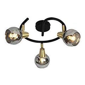 QAZQA - Art Deco Plafondlamp zwart 44,5 cm met smoke glas 3-lichts - Vidro | Woonkamer | Slaapkamer | Keuken - Glas Rond - E14 Geschikt voor LED - Max. 3 x 25 Watt