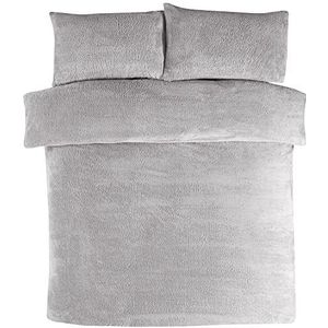 Sleepdown Teddy fleece beddengoedset voor tweepersoonsbed, grijs