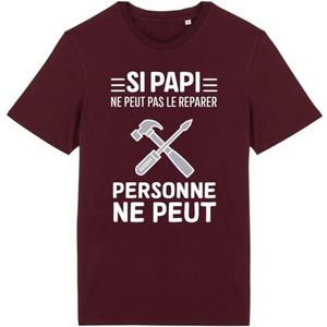 T-shirt Si Papi kan het niet repareren - voor heren - Bedrukt in Frankrijk - 100% biologisch katoen - Origineel grappig verjaardagscadeau opa, Bordeaux, XS