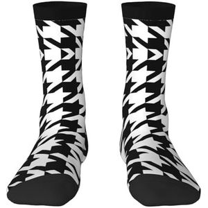 Pied-de-poule zwarte kleurrijke halfhoge sokken voor mannen en vrouwen - modieuze volwassen sokken, levendige halfhoge sokken, Houndstooth Zwart, Eén Maat