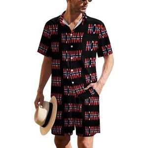 Noorse vlag Hawaiiaanse pak voor heren, set van 2 stuks, strandoutfit, shirt en korte broek, bijpassende set