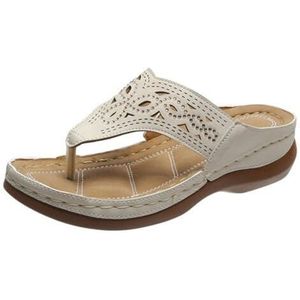 Immemorialm Damesmode, vrijetijdsschoenen, zomer, ademende orthopedische outdoor-flip-flops, sandalen, beige, 39 EU