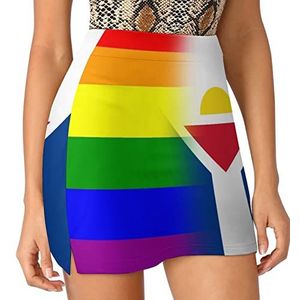 LGBT Pride Franse Saint Martin Vlag Dames Skorts Hoge Taille Tennisrok Gelaagde Korte Mini Rok Culottes Skorts Met Zakken XL