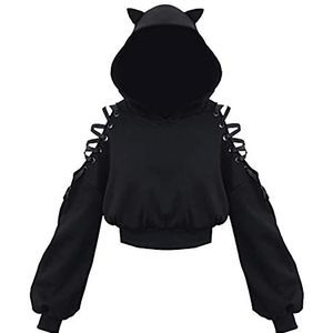 Gothic Cut Out Cropped Hoodies Dames Solid Cat Ear Hoodie Pullover Kawaii Blackpink Hoodie Sweat Jacket Women Women Hoodie Kawaii Kleding Y2k Kleding