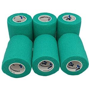 PintoMed - 6 x Groen - Samenhangend Verband, Uitgerekt 6 rollen x 7,5 cm x 4,5 m Zelfklevend flexibel verband, Professionele Kwaliteit, Eerste hulp Sportwikkelverbanden - pak van 6