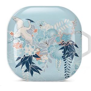 Japanse kimono met kraan en bloemen oordopjes hoesje compatibel met Samsung hard shell beschermhoes wit stijl