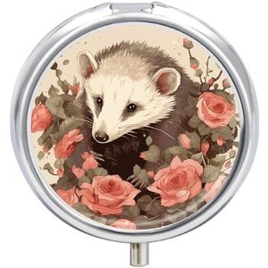 Draagbare Pillendoos Pillendoosje Opossum en Rozen Reizen Pillendoos Kleine Pil Case Dagelijkse Pil Container Pil Organizer Pocket Geneeskunde Doos Leuke Pil Case