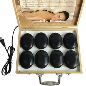 Hot Stone Massageset Elektrische Hot Stone Massage Set, 8 stks Dikke Zwarte Basalt Hot Stones Kit, met Bamboe Box Heater, Hot Stones Massage Set voor Professionele
