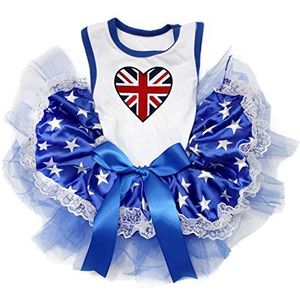 Petitebelle Brits Hart Wit Shirt Blauwe Sterren Kant Hond Jurk, X-Large, Kleur: wit
