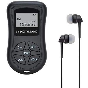 COVVY 107-BK Mini-stereoradio op batterijen (60-108 MHz), draagbare FM-radio-ontvanger, met DSP, lcd-display en hoofdtelefoon