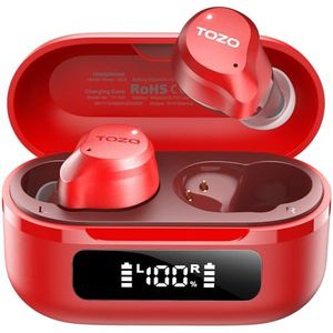 TOZO Hybride actieve ruisonderdrukking Draadloze oordopjes, 6 Mics ENC Clear Call, IPX8 Waterdicht, in Ear Bluetooth 5.3 Headphones Stereo Bass Heasets 59H Playtime met LED Display 32 EQs via APP