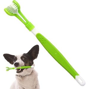 Hondentandenborstel | 3-zijdige tandenborstel met zachte rubberen haren voor het reinigen van tanden - Alle richtingen voor het reinigen van tanden voor huisdieren met rubberen handvat voor een Delr