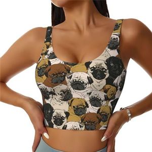 ZXERTG Imagen De Pug Print Athletic Tank Tops, Hoge Ondersteuning, Ideaal voor High-Impact Trainingen, Yoga en Hardlopen, Zwart, S