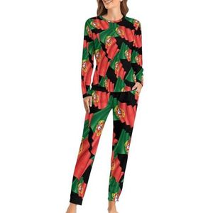Portugal vlag zachte dames pyjama lange mouw warm fit pyjama loungewear sets met zakken 2XL