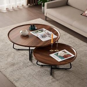 GEIRONV Ronde Salontafel Set van 2, Ruimtebesparende Multifunctionele Salontafel for Woonkamer Kleine Ruimtes Moderne Nesttafel Nesttafel (Color : Walnut, Size : 70+50cm)