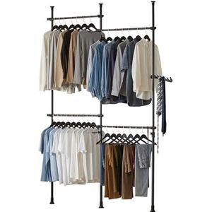 SoBuy KLS03-SchTelescoop Kledingrek,Kapstokken,Kleerkast Systeemmet 4 Stangen, 3 Palen,Breedte en Hoogte Verstelbaar, L(124-226) x H(200-282) cm,Opbergsysteem,Zwart, KLS03-SCH