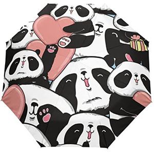 Panda Liefde Gift Leuke Automatische Opvouwbare Paraplu UV-bescherming Auto Open Sluiten Vouwen Winddicht Zon Blokkeren Voor Reizen Strand Vrouwen Kids, Patroon, 88 cm
