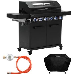 TAINO Platinum YAMARA DARK 6+2 Set gasbarbecue staal 6 branders keramische schroeibrander keramische bakbrander piëzo-ontsteking afdekhoes