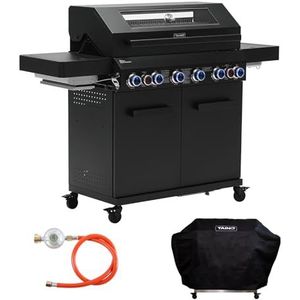 TAINO Platinum YAMARA DARK 6+2 Set gasbarbecue staal 6 branders keramische schroeibrander keramische bakbrander piëzo-ontsteking afdekhoes