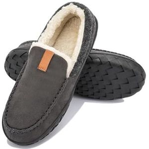 Comfortabele zachte pantoffels voor heren, Scuff herenpantoffels, instapper met bont gevoerde herenpantoffels, pluche wolachtige huisslaapkamerschoenen voor heren (Color : Grey, Size : 50 EU)