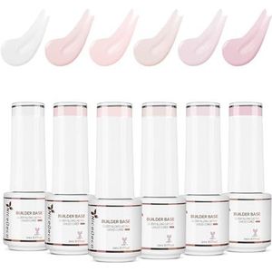 Nicedeco Builder Gel 8 in1 Nail Extension Builder Base Gel Nagellak Set, Quick Builder voor Nagels Semi-Permanente Nagellak Base Coat Uitbreiding Versterking Color Nail Art,6x5ml Kit 49
