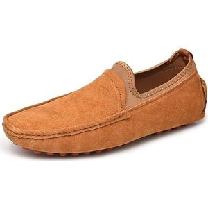 Loafers for heren Suede Vamp Schort Teen Rijstijl Loafer Antislip Flexibel Lichtgewicht Party Slip On (Color : Brown, Size : 46.5 EU)