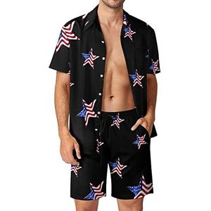 USA Flag Stars Patriot Pride Hawaiiaanse bijpassende set voor heren, 2-delige outfits, button-down shirts en shorts voor strandvakantie