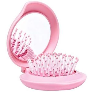 Arthaxi Reizen haarborstel met spiegel voor portemonnee/rugzak, mini opvouwbare haarborstel en Kawaii roze draagbare make-up spiegel set, geschenken voor meisjes
