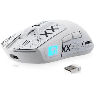 MAMBASNAKE M4 Superlight Draadloze Gaming Muis, 24000 DPI, 53g Ultralichte Muis, PixArt PAW3311, RGB Logo, 400mAh batterij, 2.4G/Bluetooth/bedraad, Griptapeset, voor PC / Mac, Wit