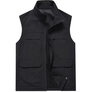 Pegsmio Outdoorvest voor heren met grote zakken, slim fit, opstaande kraag, jas, streetwear vest, Zwart, 4XL