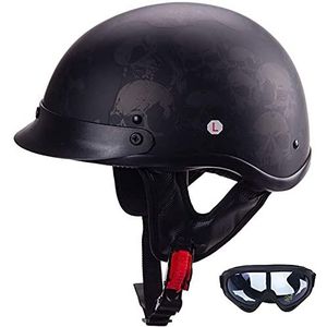 Motor Halve Helm Bols, ECE Goedgekeurde Retro Motorhelm Voor Scooter Chopper Cruiser Racing Mofa Pilot Vespa Motorcycle Jet Helmen Met Vizier Black,S