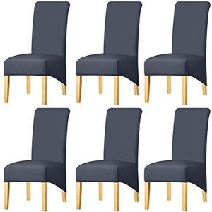 Keluina Stretch-XL-stoelhoezen met hoge rug, effen stof, voor eetkamer, elastaan, grote overtrekken voor eetkamerstoel, voor thuis, restaurant, hotel (donkergrijs, set van 6)