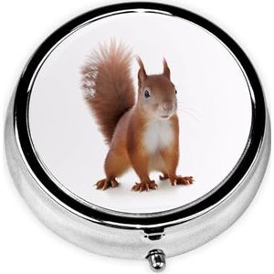 Stijlvolle ronde pillenetui schattige eekhoorn metalen pillendoos 3 compartimenten medicijnpillenhouder draagbare pillenorganizer doseerdoos, kleine pillendoos voor op reis voor portemonnee en zak