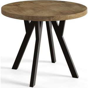 AlpiMeble Ronde eetkamertafel OVO, uittrekbare tafel diameter: 80 cm tot 130 cm, woonkamertafel kleur: LEFKAS, met houten poten in de kleur zwart