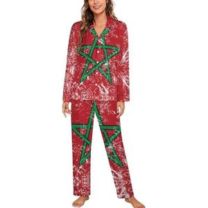 Marokko Retro Vlag Lange Mouw Pyjama Sets Voor Vrouwen Klassieke Nachtkleding Nachtkleding Zachte Pjs Lounge Sets