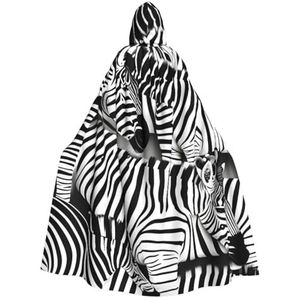 ETASUIOL Zebra Print Halloween Hooded Mantel Volledige Lengte Hooded Cape Cosplay Mantel Heksenmantel Mantel Kostuum