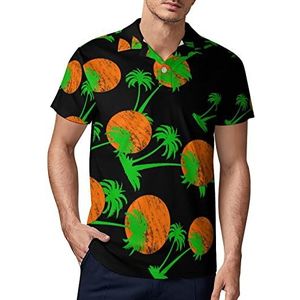 Palm Tree Sunset Heren Golf Polo-Shirt Zomer Korte Mouw T-Shirt Casual Sneldrogende Tees 3XL
