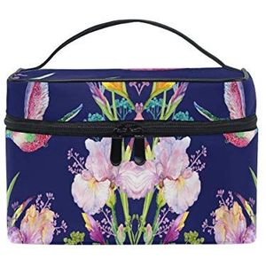 Kleurrijke vogel paarse bloem cosmetische tas organizer rits make-up tassen zakje toilettas voor meisjes vrouwen