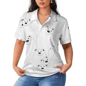 Leuke Polar Bear vrouwen sport shirt korte mouw tee golf shirts tops met knoppen workout blouses
