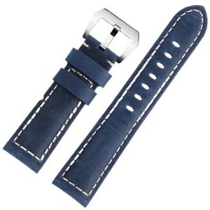 Echt lederen polsband geschikt for Casio horlogeband geschikt for Swordfish MDV106 MTP-1374L EFR-303D mat lederen horlogeband 22 mm horlogeband (Color : Blue silver, Size : 22mm)