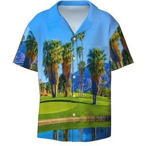 OdDdot Palm Tree Golfbaan Print Heren Button Down Shirt Korte Mouw Casual Shirt voor Mannen Zomer Business Casual Jurk Shirt, Zwart, XXL