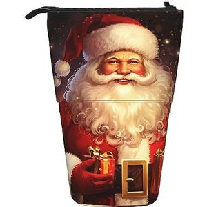 TOMPPY Monochrome Rose Gedrukt Etui Stand Up Potlood Pouch Telescopische Potlood Houder Case Briefpapier Organizer Make-up Tas Met Ritssluiting, Vrolijk kerstfeest Kerstman, Eén maat