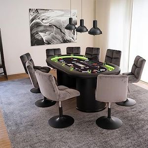 Home Deluxe - Pokertafel met 10 stoelen Double UP - tafel met ledverlichting en bekerhouder, afmetingen: 215 x 106 x 78 cm, stoelkleur: lichtgrijs I speeltafel pokertafel