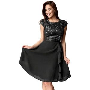 jurken voor dames Pailletten inzetstuk met ruches en chiffon swing cocktailpartyjurk (Color : Noir, Size : Small)