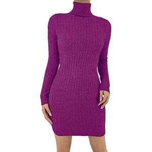 JOPHY & CO. Gebreide Dames Jurk, Kleding, Damesjurk met hoge kraag, elastisch, casual, cod. 002-61, Amarena, L