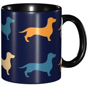 BEEOFICEPENG Mok, 330ml Custom Keramische Cup Koffie Cup Thee Cup voor Keuken Restaurant Kantoor, Teckel Blauw Oranje Hond