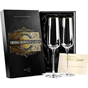 Gold Rim Champagne Gift Glasses | Set of 2 | Crystal Square Toasting Flutes for Bride and Groom, Wedding, Anniversary, Birthday | Elegant Long Stemmed Glassware for Sparkling Wine, Prosecco