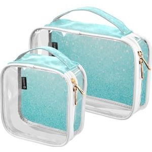 Transparante reizen cosmetische case waterdichte duidelijke reizen zakken Met Handvat Strap toilettas heren 2pack Licht Blauw Glitter Sparkle, Kleurrijk, 1 size