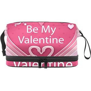 Grote capaciteit reizen cosmetische tas,Wees mijn Valentijn hoek rode liefde, make-up tas, waterdichte make-up tas organisator, Meerkleurig, 27x15x14 cm/10.6x5.9x5.5 in